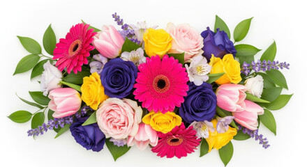 Vibrant Mixed Flower Bouquet on White Background