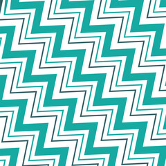 Repetitive diagonal zig zag geometric pattern with sloping lines, stripes. Design for printing on fabric, paper, wrapper. Vector illustration in blue, green, turquoise shades.