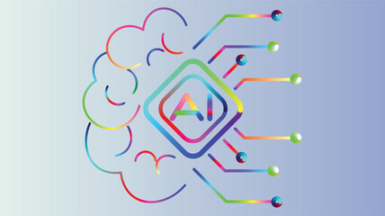Innovative AI brain interface connecting human intelligence with digital technology for future solutions, a modern technology concept with colorful accents.