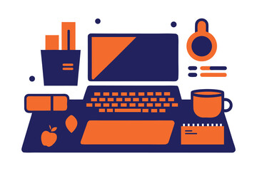 Duotone Retro Tech Designer Desk Vector Illustration