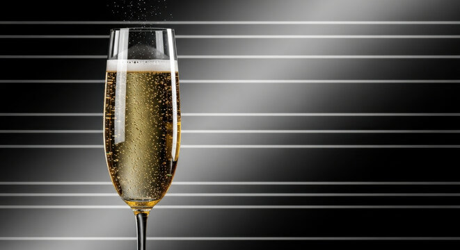 Bubbly Champagne Flute Against Dark Striped Background