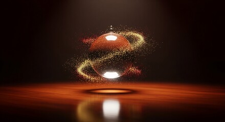 Dynamic Concept Art: Intricate Patterned Sphere with Swirl of Sparkling Light Trail Effect