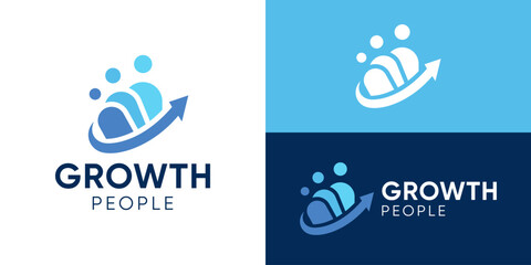 Creative simple growth people logo template. People human person leader with arrow up symbol teamwork logo design vector illustration.