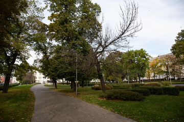 Path in the park in Moscow near Zaryadye Park in summer
