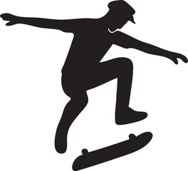 Skateboard Silhouette: A dynamic black silhouette of a skateboarder executing a daring trick, embodying the essence of street culture and urban athleticism.
