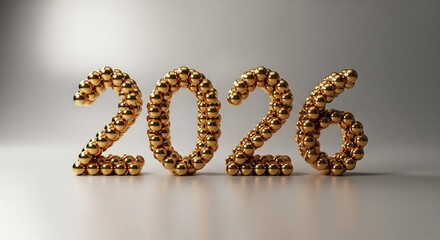 Modern New Year Design: Textured 2026 Typography Made of Gold Christmas Ornaments