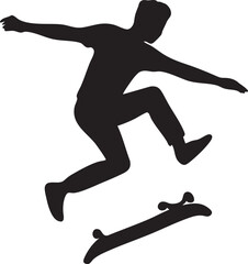 Dynamic Skate: A silhouette captures a skateboarder mid-air, perfectly executing a gravity-defying trick against a clean backdrop. A perfect embodiment of skateboarding and its culture