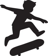 Silhouette of Skateboarder: The silhouette of a skateboarder executing a dynamic jump over the skateboard. This action shot captures the energy and freedom of street culture.