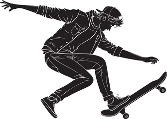 Dynamic Skateboarding Silhouette: A young individual executes a mid-air maneuver, capturing the energy of skateboarding and the art of urban lifestyle.