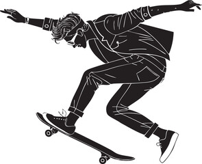Dynamic Skateboarding Silhouette: A daring skateboarder executing a graceful trick, captured in a striking silhouette that highlights their agility and skill.