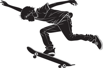 Dynamic Skateboarder Silhouette: Capturing the energy of youth as a skateboarder performs a daring trick, silhouetted against a plain background, creating a sense of motion and freedom.