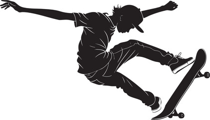 Silhouette Skater Defying Gravity: A dynamic silhouette of a skater executing a daring trick, arms outstretched, feet gracefully balanced on the board.