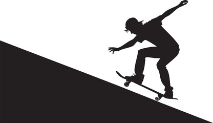 Silhouette of a Skateboarder: The silhouette of a skateboarder in mid-action, capturing a dynamic moment of balance and skill on a ramp or slope.