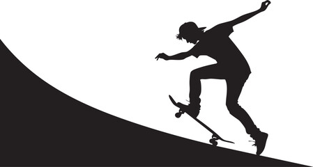 Skateboarder Silhouette in Action: A dynamic silhouette of a skateboarder executing a stylish maneuver on a ramp, emphasizing the energy and skill involved in skateboarding