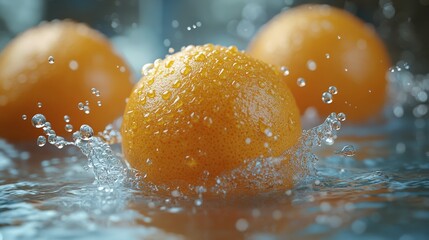 Vibrant and Refreshing Oranges Splashing in Pure Water, Perfect for Healthy Lifestyle and Fresh Juice Promotions