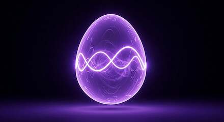 Glowing purple easter egg with futuristic neon wave pattern on dark background
