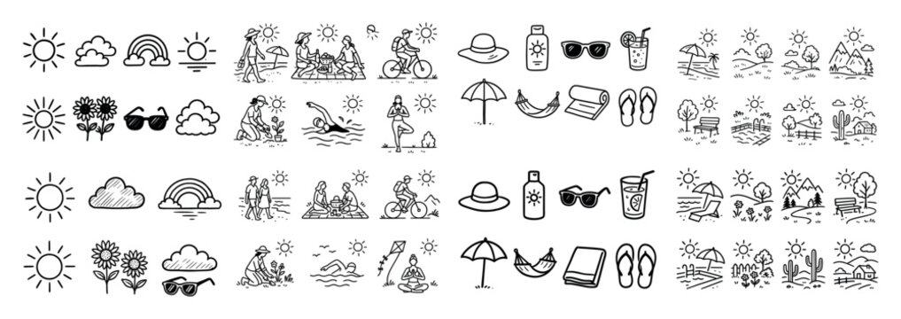 Summer doodles of activities and sunshine