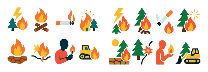 Obraz premium Forest Fire Causes Icons