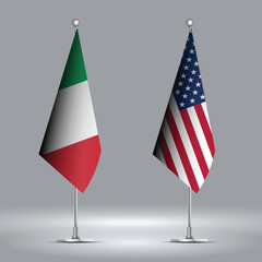 Two Standing Flags Representing USA vs Italy with Flags on Bodies 