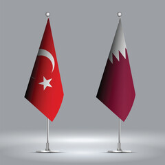 Two Standing Flags Representing Turkey vs Qatar with Flags on Bodies 