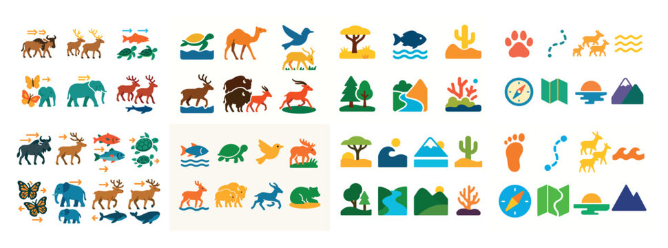 Colorful nature and wildlife icons - Powered by Adobe