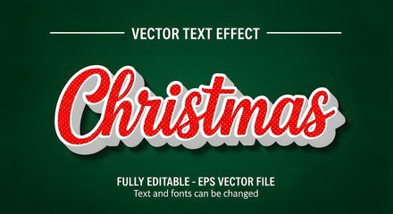 A festive and vibrant red glittery christmas vector text effect with a white outline, fully editable, ideal for holiday season greetings and seasonal designs