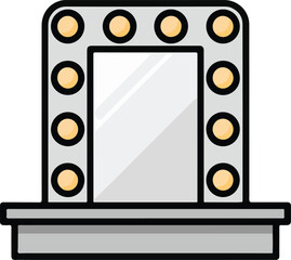 Vanity mirror vector illustration with illuminated bulbs and reflective surface for beauty and entertainment themes
