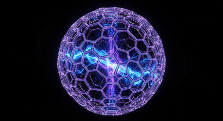 Abstract glowing orb with intricate geometric patterns and vibrant blue light