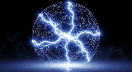 Glowing blue electric energy sphere with lightning bolts against a dark background