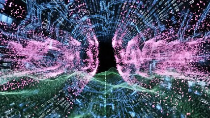 Cyberpunk Victory Neon You Win Text Amidst Digital Circuitry and Glowing Waves Signifying Success in a Futuristic Tech Landscape.