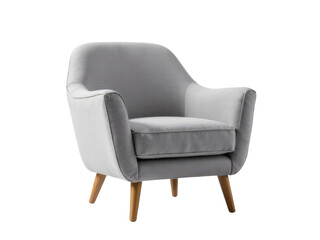 Fototapeta premium A single chair with wooden legs sits on a white background, providing a simple and minimalist setting