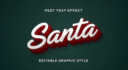 Stylish santa 3d text effect featuring a vibrant red and white color scheme, suitable for various christmasthemed projects and winter celebrations