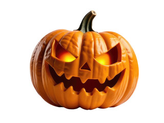 A spooky Halloween pumpkin with glowing eyes on a white background, perfect for decorating or as a themed image