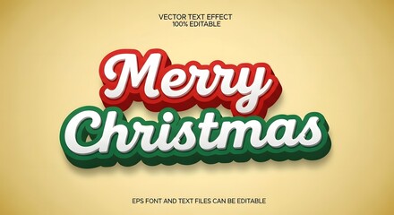 Merry christmas 3d text effect with a festive red and green design, perfect for holiday greetings, seasonal promotions, and winter celebrations, featuring a playful and vibrant typography style