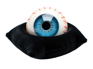 A close-up view of an eyeball resting on a pillow, great for representing relaxation or sleep