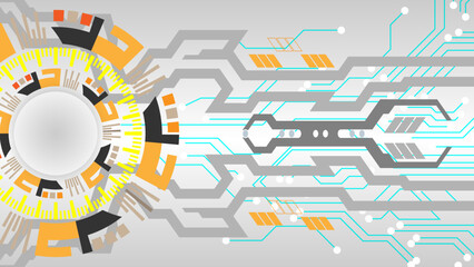 Abstract color vector background on a technological theme is created using many different technical elements. Global network concept