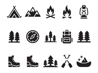 Outdoor Adventure Silhouette Icons – Hiking, Travel & Camping Gear Vol.2