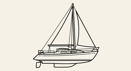 Outline of a sailboat with sails up.
