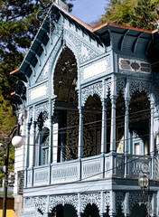 Beautiful views of old houses in the city of Borjomi in Georgia, October 2025.