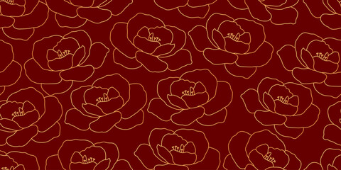 Camellia floral seamless pattern. Flower background for lunar new year, wrapping paper, wallpaper, fabric