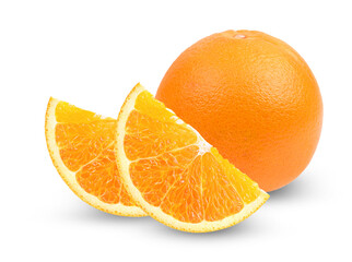 Orange isolated on white. Orange with slice  on white background. Orang fruit collection with clipping path  on transparent.