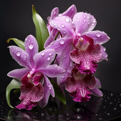 pink orchid flower on isolated black background