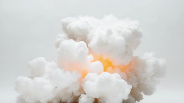Video A column of white smoke rises from the ground in a dense fog, creating an eerie atmosphere