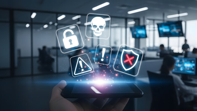 Cybersecurity threat detection on mobile device in modern office environment