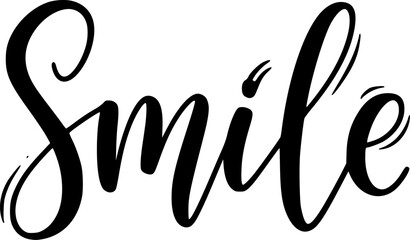 Handwritten calligraphy of the word smile in elegant black lettering 