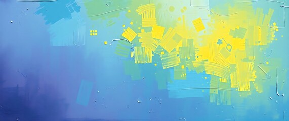Naklejka premium Abstract Watercolor Painting with Blue Yellow and Green Hues.