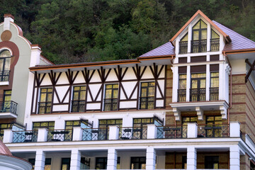Beautiful views of old houses in the city of Borjomi in Georgia, October 2025.