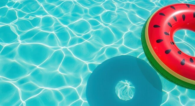 Watermelon float in shimmering pool water