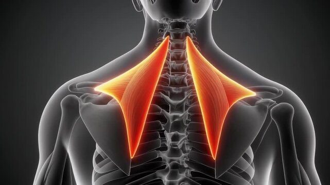 Anatomy of the Trapezius Muscle highlighted on a human back