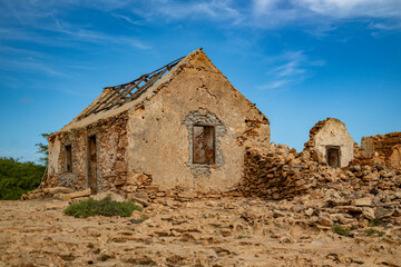 Abandoned stone house ruins in Curral Velho, Boa Vista, Cape Verde
